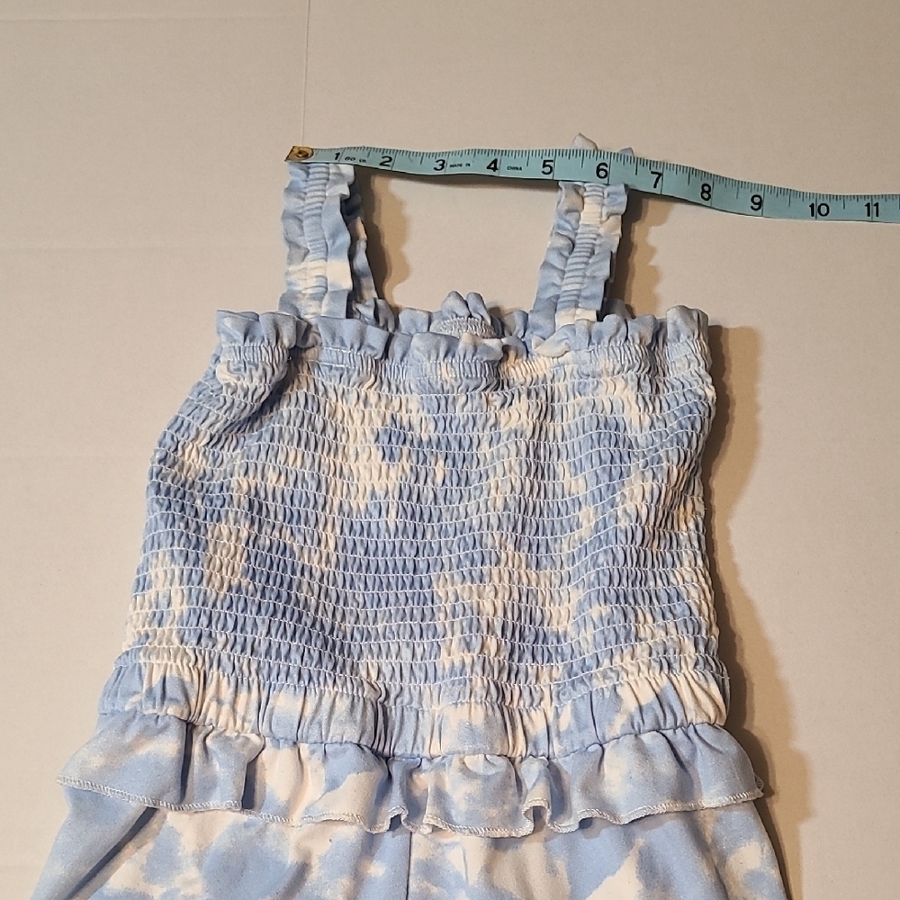BCBG Girls Blue Tie-Dye Kids Smocke Romper  7/8 EUC Elastic Waist Stretch Straps - Picture 5 of 11